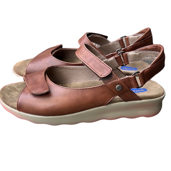 New Wolky Pichu Vegi Leather Comfort Sandals Cognac Color 1890543 Size 41 US-9 - Picture 1 of 6